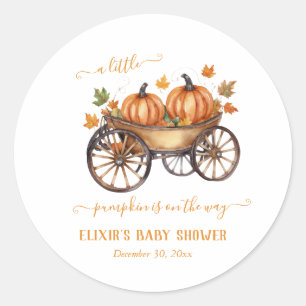 Sticker Rond Un Baby shower D'Automne Un Peu Citrouille Neutre 