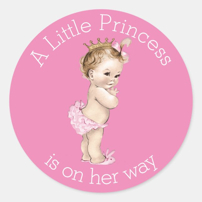 Sticker Rond Un Baby shower Princesse Rose (Devant)