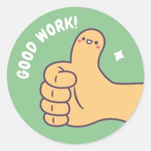 Sticker Rond Un Beau Travail Pouce Vers Une Récompense Positive