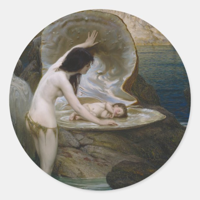 Sticker Rond Un bébé aquatique retrouvé dans un coquillage par  (Devant)