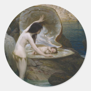Sticker Rond Un bébé aquatique retrouvé dans un coquillage par 