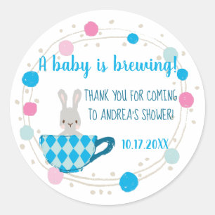 Sticker Rond Un bébé brasse Blue Teacup Baby Boy Shower