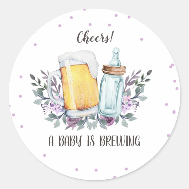 Sticker Rond Un bébé brasse Cheers Baby shower Bottles Class (Devant)