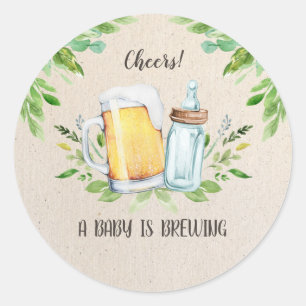 Sticker Rond Un bébé brasse des Baby showers Cheers Bouteilles