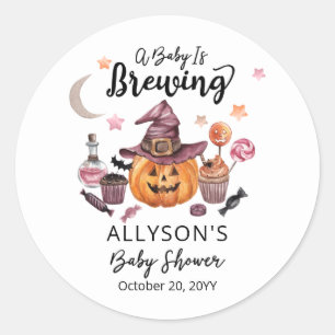 Sticker Rond Un bébé brasse Jack-O-Lanterne Douche Halloween