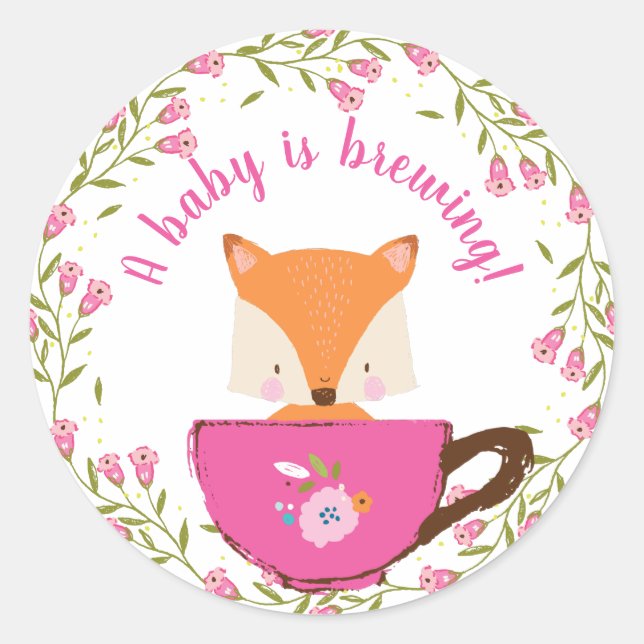 Sticker Rond Un bébé brasse rose Teacup Baby Girl Douche (Devant)