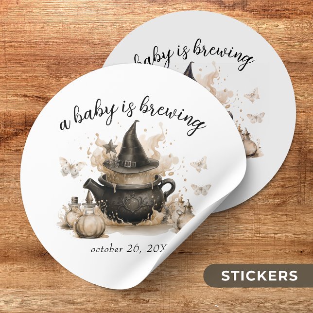 Sticker Rond Un bébé brasse un Baby shower d'Halloween neutre (Créateur téléchargé)