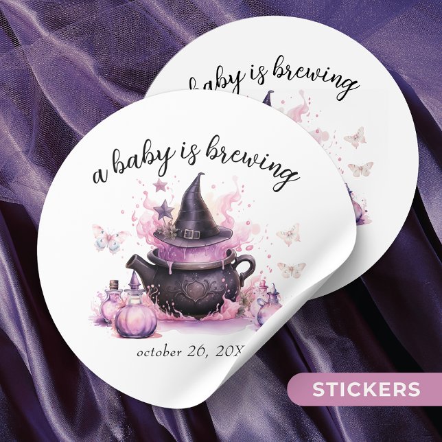 Sticker Rond Un bébé brasse un Baby shower d'Halloween rose (Créateur téléchargé)