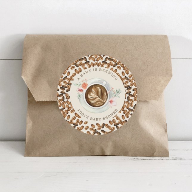 Sticker Rond Un Bébé Brûle Du Café Baby shower Floral (Créateur téléchargé)