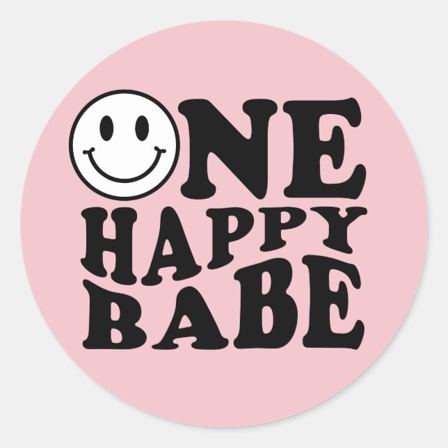 Sticker Rond Un bon bébé rose Preppy Sourire 1er anniversaire (Devant)