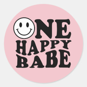 Sticker Rond Un bon bébé rose Preppy Sourire 1er anniversaire