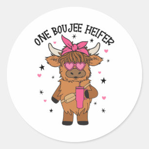 Sticker Rond Un Boojee Heifer Vache Tumbler ferme animal Valent