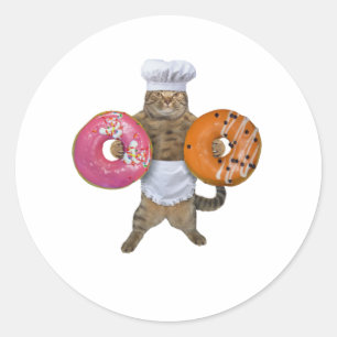 Sticker Rond Un boulanger chéri brandissant ses beignets