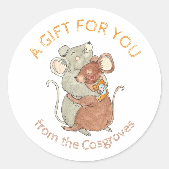 Sticker Rond Un Cadeau Pour Vous Souris Câlin (Devant)
