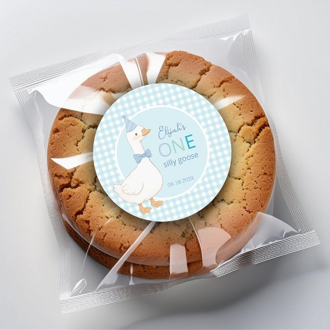 Sticker Rond Un Casquette du parti Silly Goose Blue Boy Premier (Créateur téléchargé)