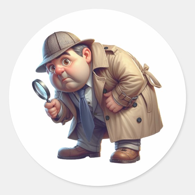 Sticker Rond Un chercheur privé à la recherche d'indices (Devant)