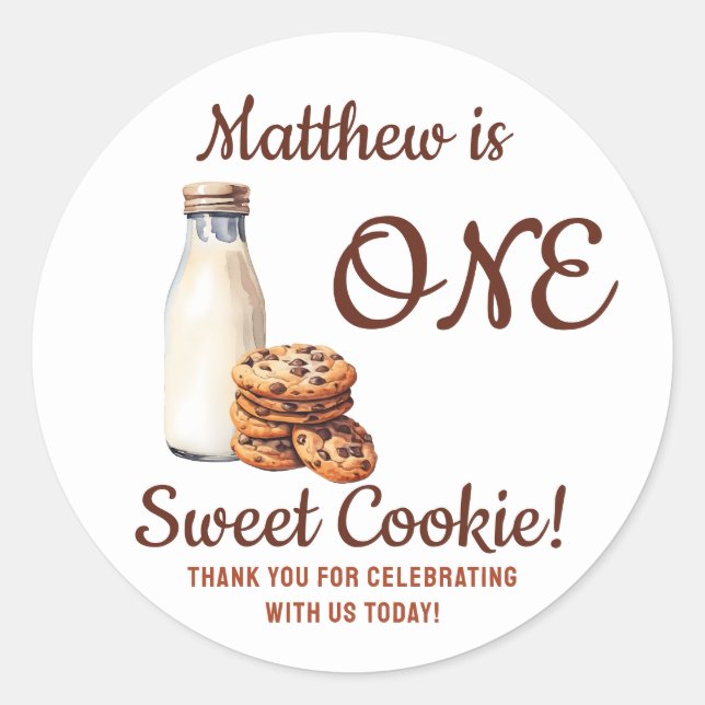 Sticker Rond Un Cookie Sucré ! Première fête d'anniversaire (Devant)