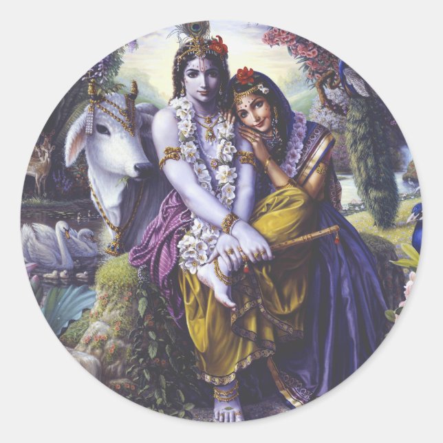 Sticker Rond Un couple très attirant Radha Krishna (Devant)