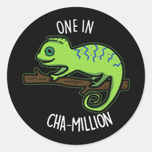 Sticker Rond Un Dans Cha Million Funny Chameleon Pun Dark BG