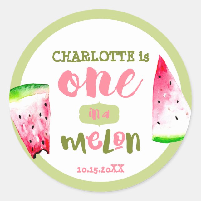 Sticker Rond Un dans le Melon Premier anniversaire mignon rose  (Devant)