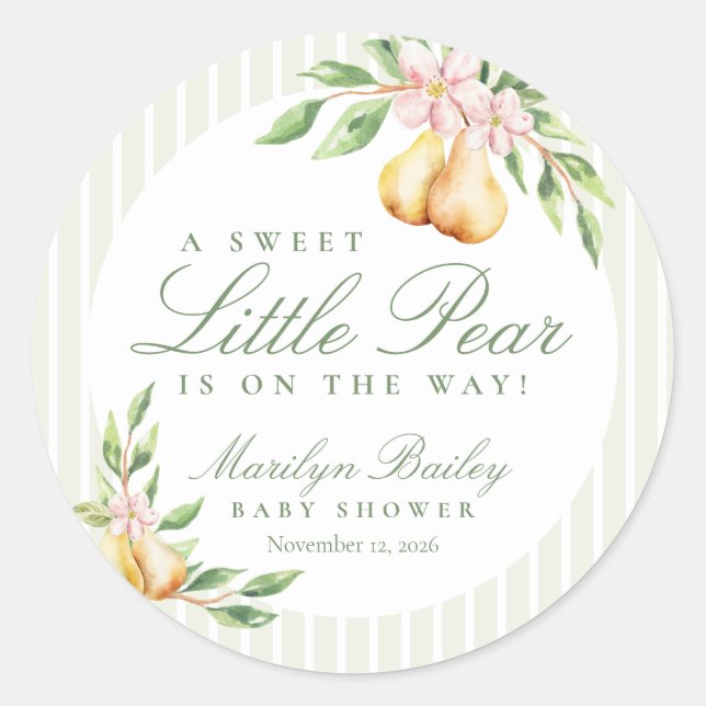 Sticker Rond Un doux Baby shower d'aquarelle Little Pear Pastel (Devant)