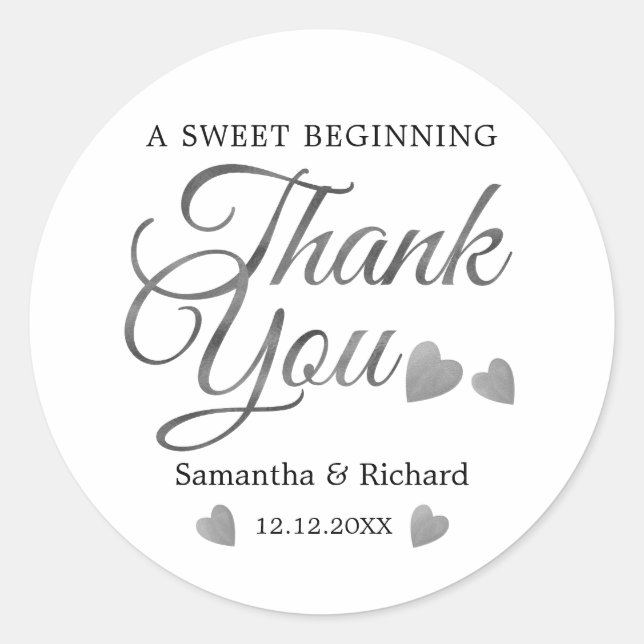 Sticker Rond Un doux début de mariage Merci d'argent Faveur (Devant)