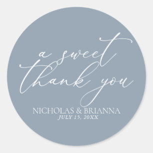Sticker Rond Un doux Merci Dusty bleu minimaliste Mariage