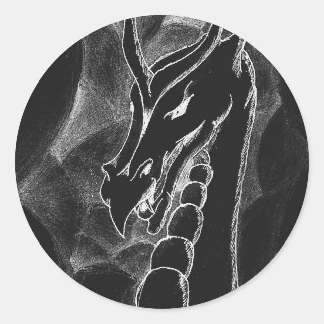 Sticker Rond Un dragon en fumée (noir) (Devant)