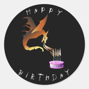 Sticker Rond Un dragon illumine les bougies d'anniversaire sur 