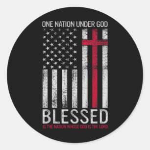 Sticker Rond Un drapeau américain béni par Jésus une nation sou