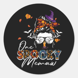 Sticker Rond Un Éffrayant Memaw Messy Bun Grand Citrouille Hall