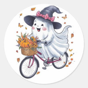 Sticker Rond Un fantôme à vélo