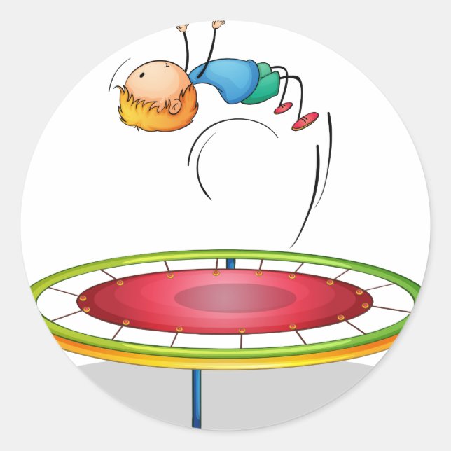 Sticker Rond Un garçon jouant au trampoline (Devant)