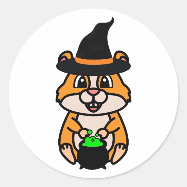Sticker Rond Un hamster drôle est une sorcière (Devant)