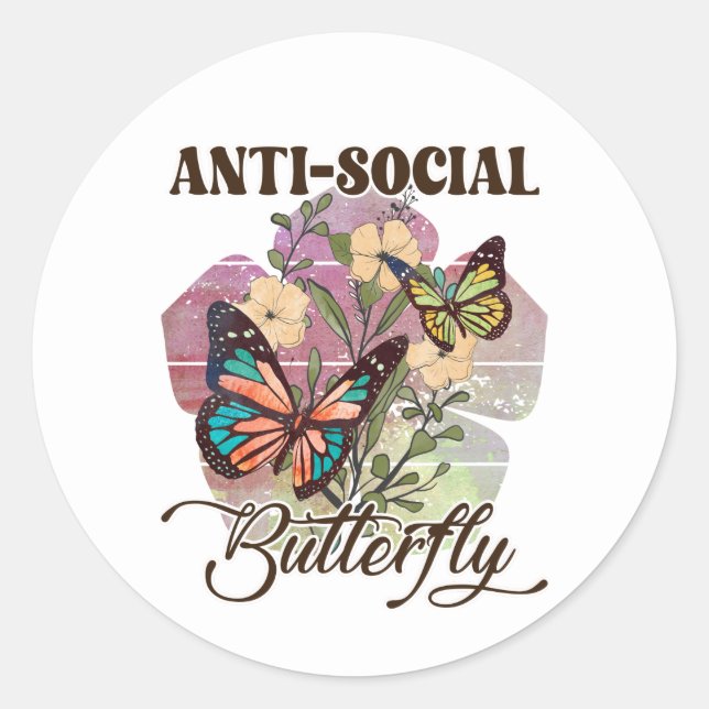 Sticker Rond Un joli art du mot anti-papillon social (Devant)