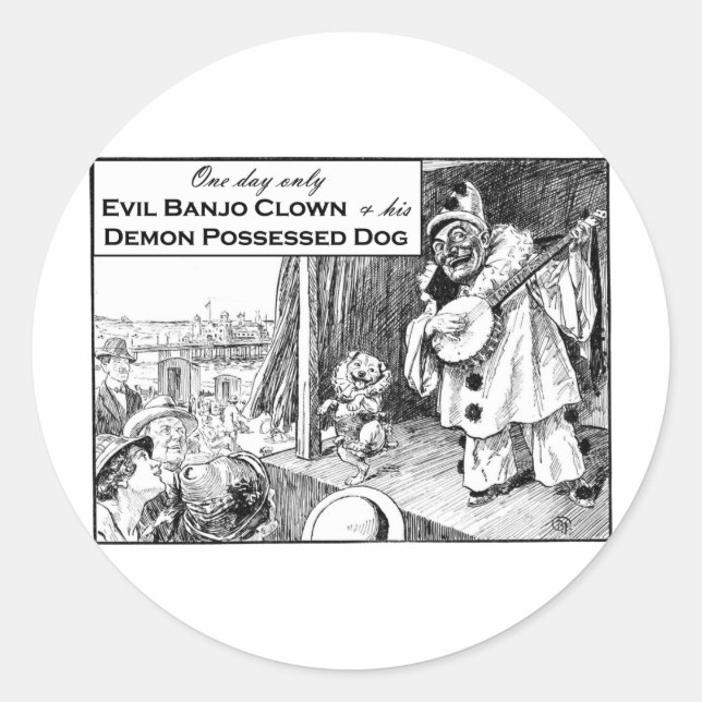 Sticker Rond Un Jour Seulement : Evil Banjo Clown (Devant)