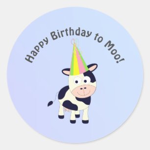 Sticker Rond Un joyeux anniversaire à la vache du Moo Cute Part
