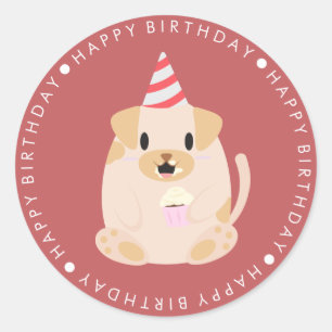 Sticker Rond Un joyeux anniversaire au chien coquelicot