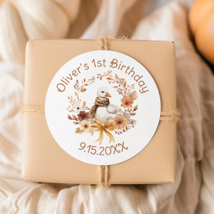 Sticker Rond Un joyeux anniversaire de garçon automnal rustique