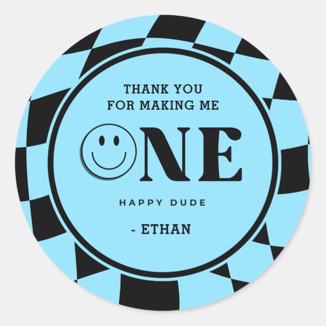 Sticker Rond Un joyeux Dude Boy Blue 1er anniversaire Merci (Devant)