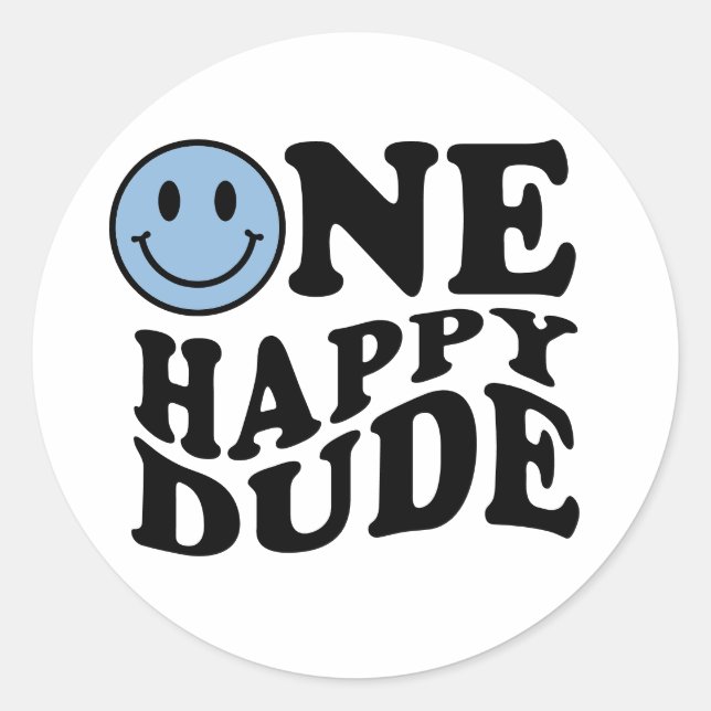 Sticker Rond Un joyeux Dude Retro Blue Smile Face 1er anniversa (Devant)