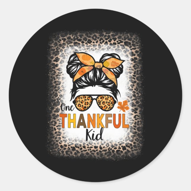 Sticker Rond Un Joyeux Joyeux Thanksgiving Messy Bun Leopard Bl (Devant)