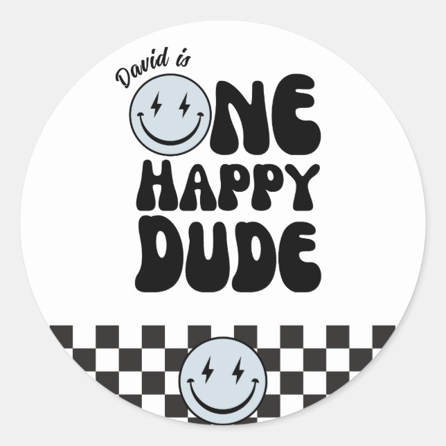Sticker Rond Un joyeux Mec Premier anniversaire Joyeux Visage (Devant)
