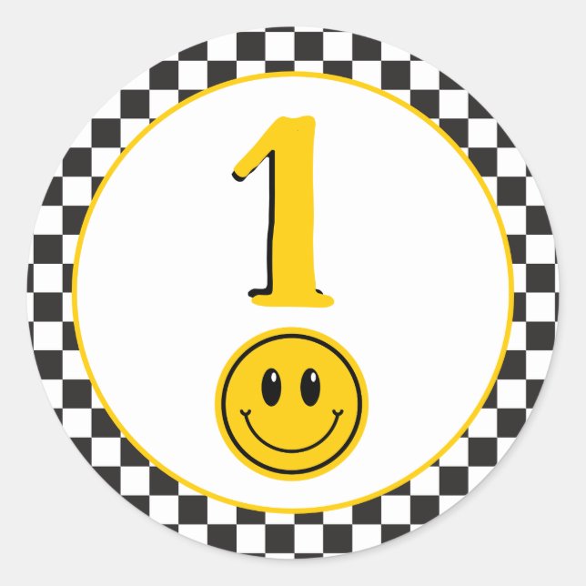 Sticker Rond Un joyeux Mec sourire Emoji Checker premier annive (Devant)
