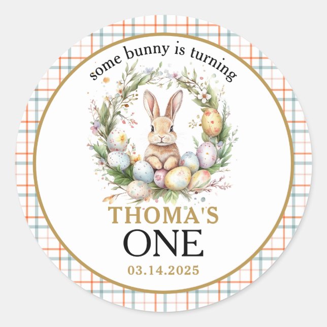 Sticker Rond Un lapin de Pâques fête son 1er anniversaire (Devant)
