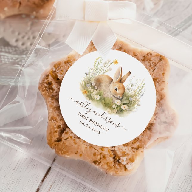Sticker Rond Un lapin Floral Fille Anniversaire (Créateur téléchargé)