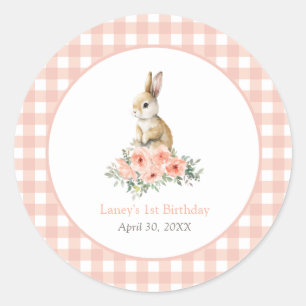 Sticker Rond Un lapin rose floral fille Anniversaire