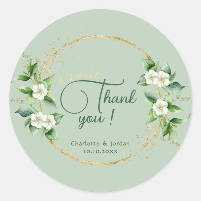 Sticker Rond Un Mariage d'Eucalyptus en or doux Merci (Devant)