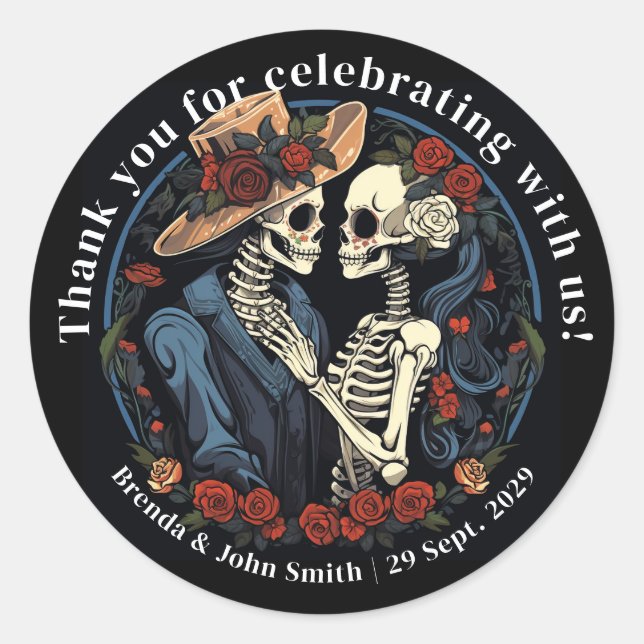 Sticker Rond Un Mariage Gothique Remerciements (Devant)