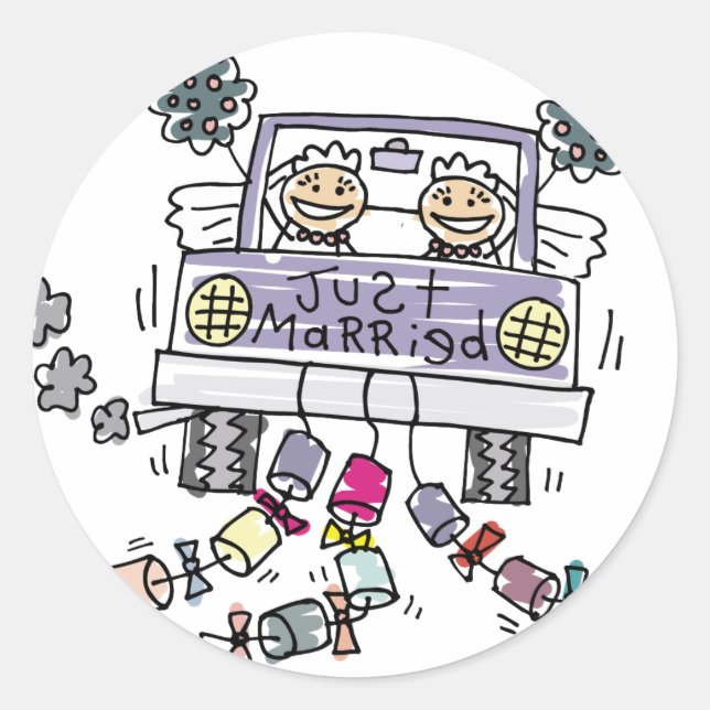 Sticker Rond Un Mariage lesbien vient de se marier (Devant)